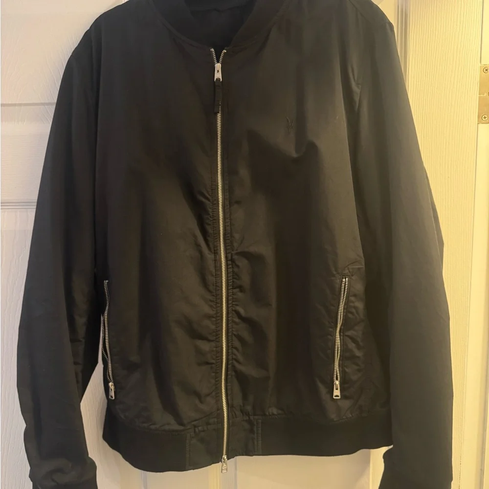 All Saints Black Lightweight Jacket with Stand-Up Collar and Silver Zipper - Picture 4 of 7
